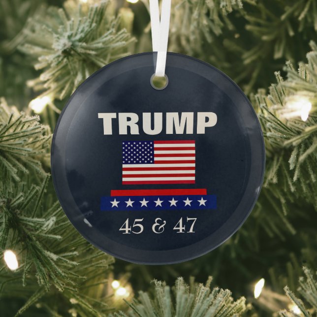TRUMP BEST PRESIDENT EVER 45 & 47   GLASS TREE DECORATION (Insitu)