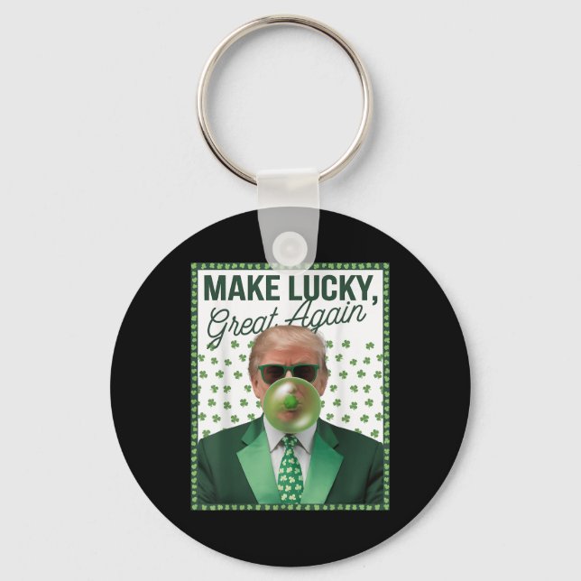 Trump Blowing Bubble Gum St. Patricks Day Funny Key Ring (Front)