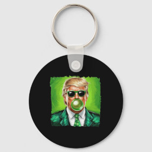 Trump Blowing Bubble Gum St. Patrick's Day Green S Key Ring