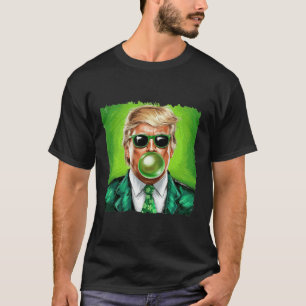 Trump Blowing Bubble Gum St. Patrick's Day Green S T-Shirt