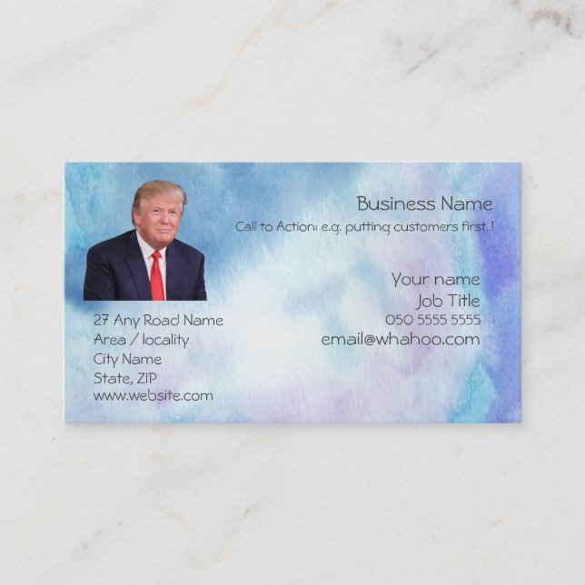 Trump Blue Watercolor Easy Generic Home Business Card (Front)