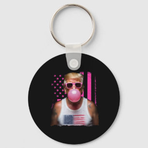Trump Bubble Gum Pink Sungles Usa Flag Funny 1 Key Ring
