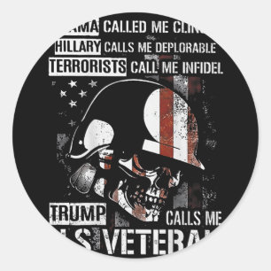 Trump Calls Me U.s Veteran Skull American Flag (on Classic Round Sticker