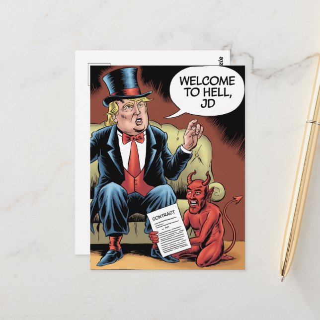 Trump Cartoon Welcome to Hell JD Postcard (Front/Back In Situ)