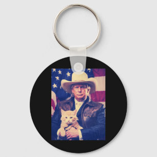 Trump Cat Shirt Funny Cowboy Donald Trump 2024 Ame Key Ring