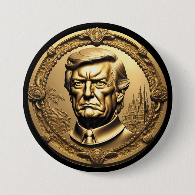 TRUMP CGI Collectable Gold Art-Coin Doubloon 7.5 Cm Round Badge (Front)