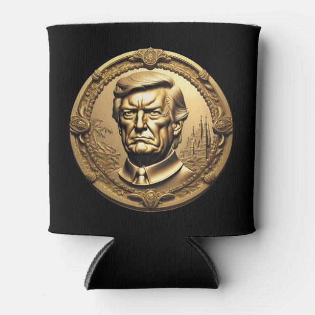 TRUMP CGI Collectable Gold Art-Coin Doubloon Can Cooler (Front)