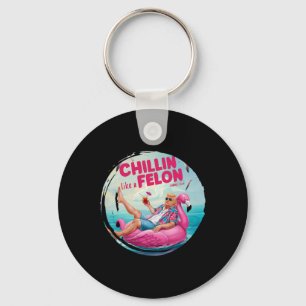 Trump Chillin Like A Felon Summer Retro Pool Float Key Ring