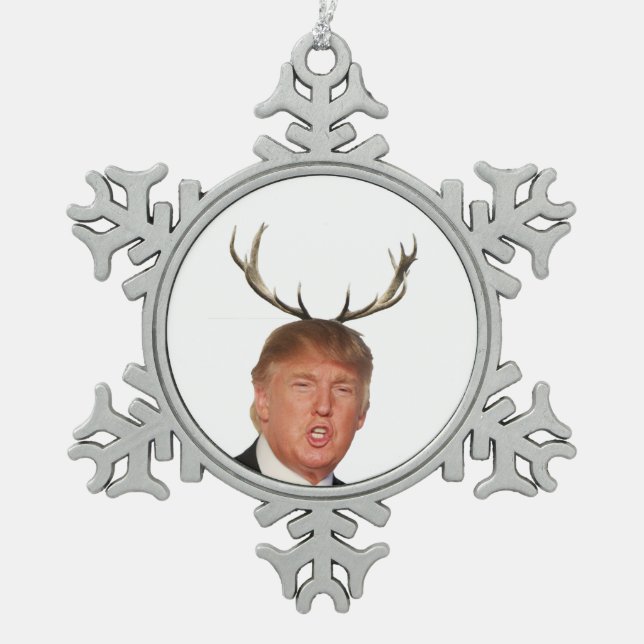 Trump Christmas: Deer Mr. President Snowflake Pewter Christmas Ornament (Front)