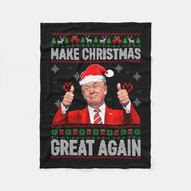 Trump Christmas Make Christmas Great Again Ugly Xm Fleece Blanket (Front)