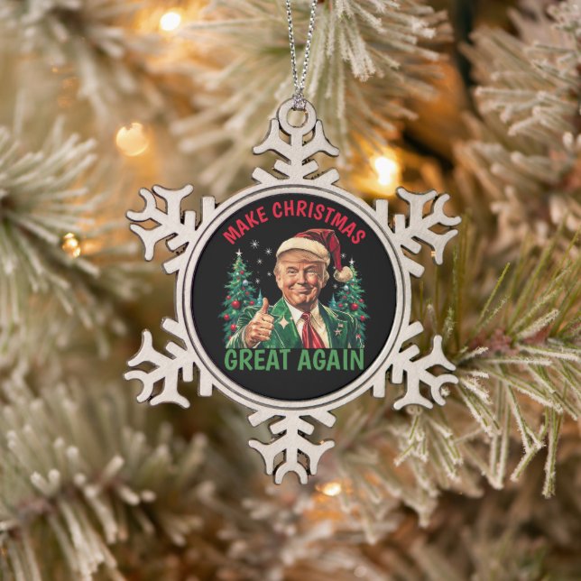 Trump Christmas, Trump Make Christmas Great Again Snowflake Pewter Christmas Ornament (Tree)