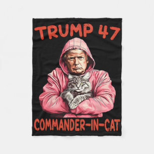 Trump Commander In Cat Funny Cat And Trump Fleece Blanket
