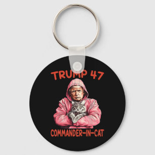 Trump Commander In Cat Funny Cat And Trump  Key Ring