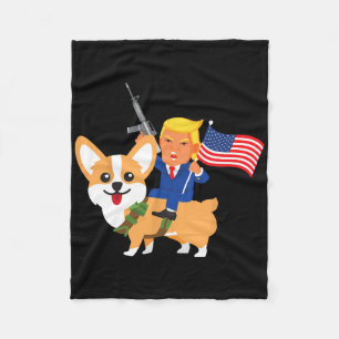 Trump Corgi Gun Merica 2020 Election Donald Dog Mo Fleece Blanket