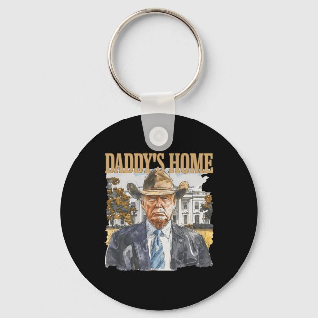 Trump Cowboy Western Daddy's Home Take America Bac Key Ring (Front)