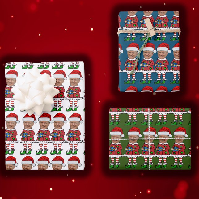 Trump Custom Face photo Elf Christmas Funny Trump  Wrapping Paper Sheet (Creator Uploaded)