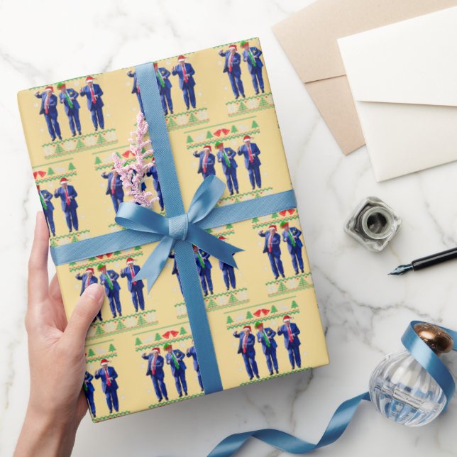 Trump Dance , Funny Trump Santa Claus Dance Gold  Wrapping Paper (Gifting)