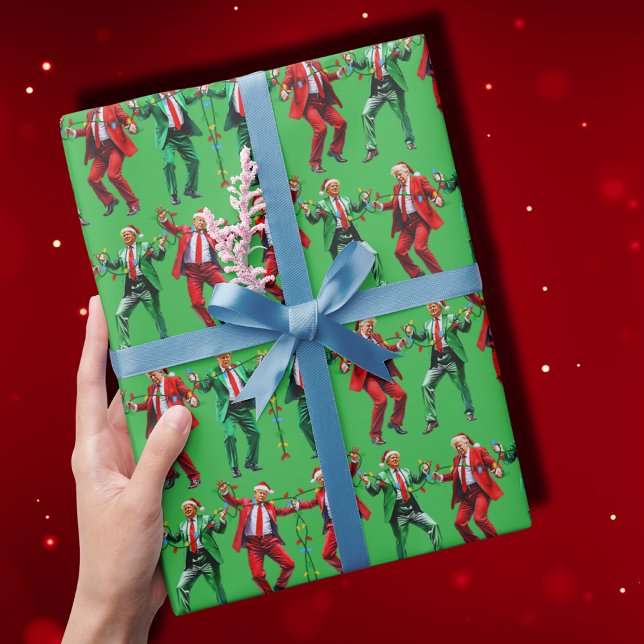 Trump Dancing | Trump Santa Dance Christmas Green Wrapping Paper (Creator Uploaded)