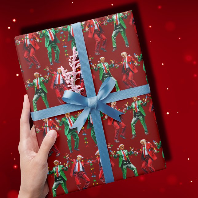 Trump Dancing | Trump Santa Dance Christmas Red Wrapping Paper (Creator Uploaded)