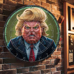 Trump Dartboard: A Political Target Dartboard<br><div class="desc">Picture of Donald Trump Dart Board. A round dartboard featuring a caricature of Donald Trump. The image is a humourous take on politics, suitable for adults and those who enjoy a good laugh. A humourous dartboard featuring a caricature of Donald Trump. The board is designed with a green and black...</div>