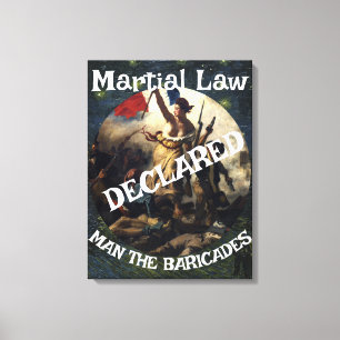 TRUMP DECLARES MARTIAL LAW MAN THE BARRICADES  CANVAS PRINT