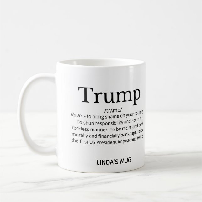 trump definition political funny coffee mug (Left)
