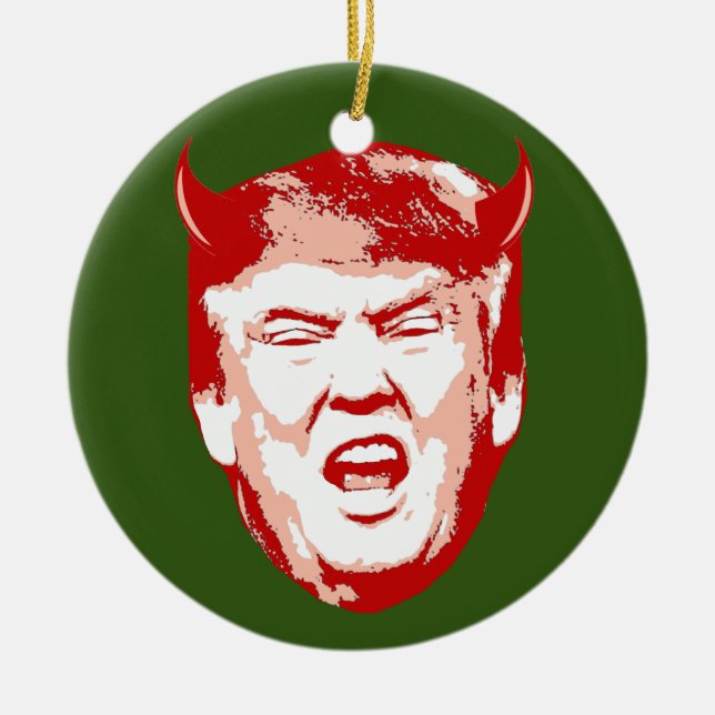 Trump Devil Head - Anti-Trump - Ceramic Tree Decoration (Front)