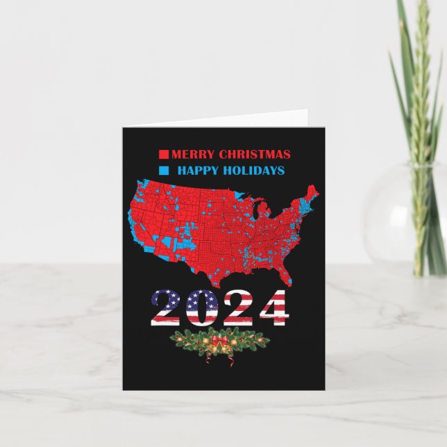 Trump Election Map 2024 Funny Merry Christmas Happ Card (Front)