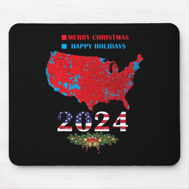 Trump Election Map 2024 Funny Merry Christmas Happ Mouse Mat (Front)