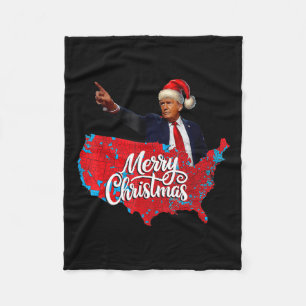 Trump Election Map Merry Christmas Holiday Santa H Fleece Blanket