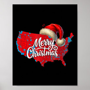 Trump Election Map Merry Christmas Holiday Santa H Poster