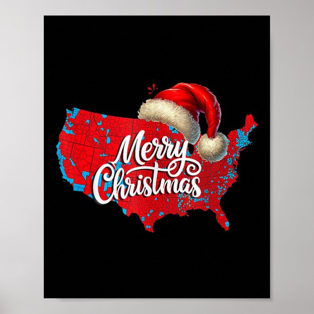 Trump Election Map Merry Christmas Holiday Santa H Poster (Front)