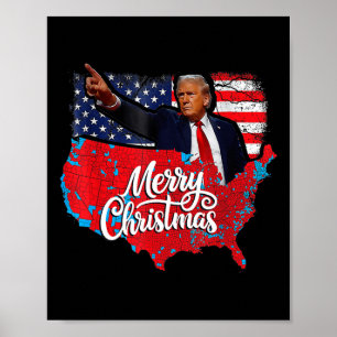 Trump Election Map Merry Christmas Holiday Santa H Poster