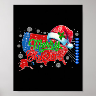 Trump Election Map Merry Christmas Holiday Santa H Poster
