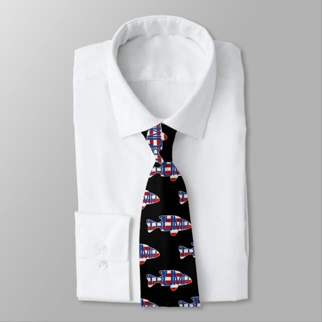 TRUMP Fish Flags on Black  Tie (Tied)