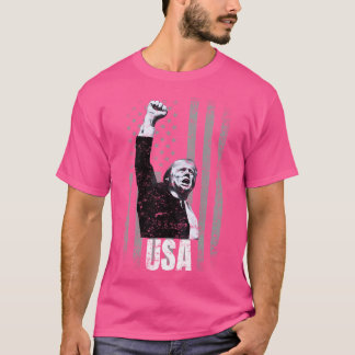 Trump Fist Up Usa Flag Retro Rally Shooting Shirt