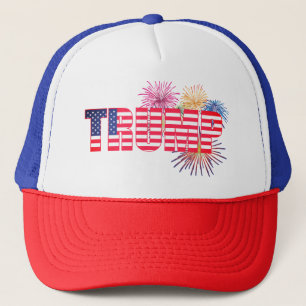 Trump Flag and Fireworks Patriotic Trucker Hat