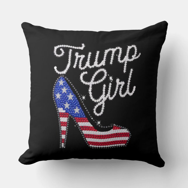 Trump Girl High Heel American Flag Bling Patriot Cushion (Front)