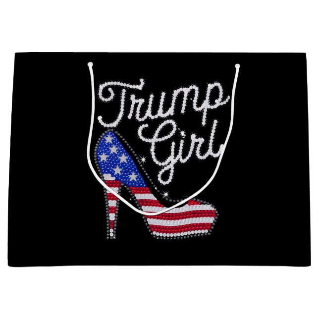 Trump Girl High Heel American Flag Bling Patriot Large Gift Bag (Front)