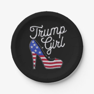 Trump Girl High Heel American Flag Bling Patriot Paper Plate