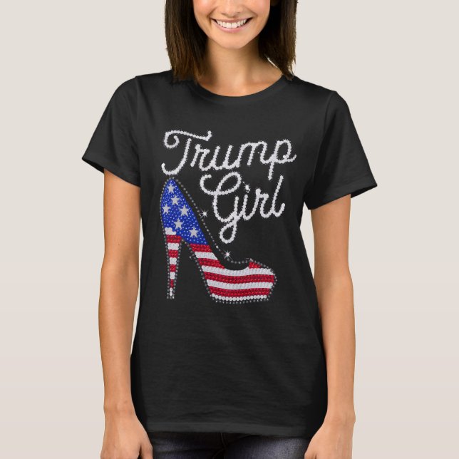Trump Girl High Heel American Flag Bling Patriot T-Shirt (Front)