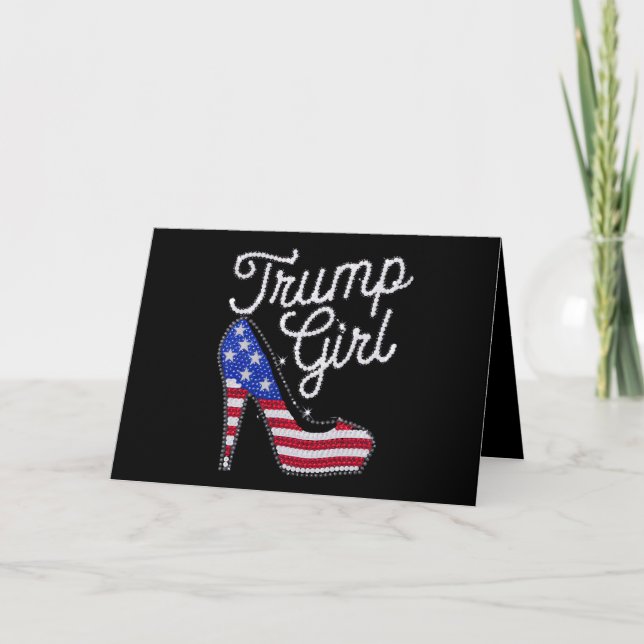 Trump Girl High Heel American Flag Bling Patriot Thank You Card (Front)