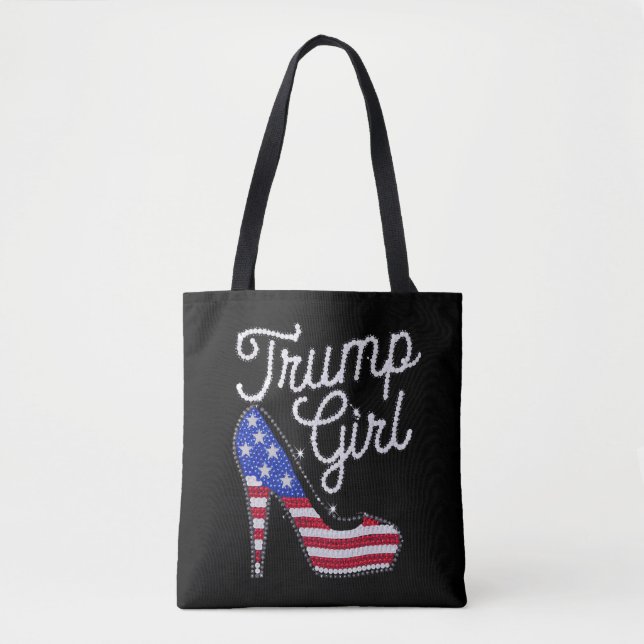 Trump Girl High Heel American Flag Bling Patriot Tote Bag (Front)