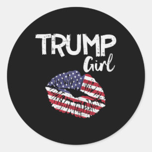 Trump Girl Lips Usa Flag Pro Vote For Donald 2020 Classic Round Sticker