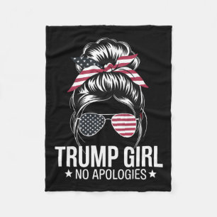 Trump Girl Messy Bun American Flag Sungles Patriot Fleece Blanket