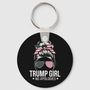 Trump Girl Messy Bun American Flag Sungles Patriot Key Ring