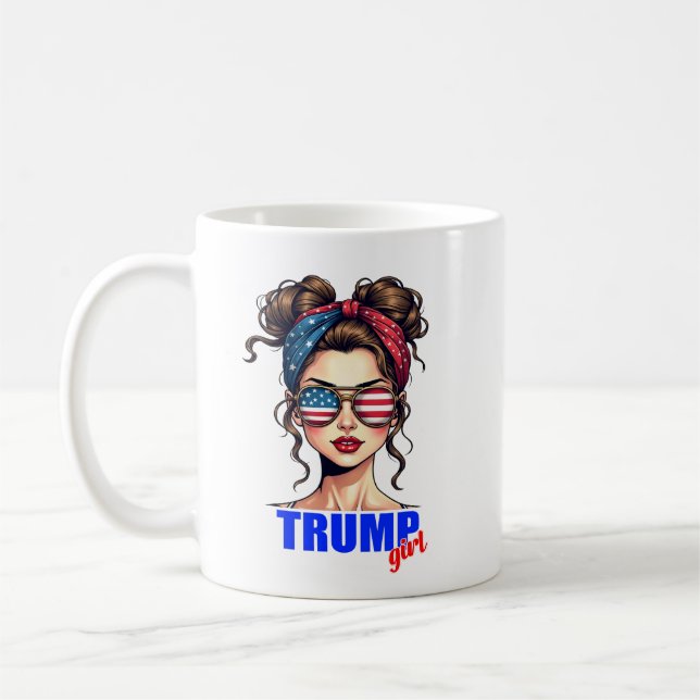 Trump Girl Messy Bun Patriotic Coffee Coffee Mug (Left)