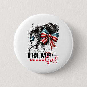 Trump Girl Messy Bun Sungles Trump 2024 Usa Flag 6 Cm Round Badge