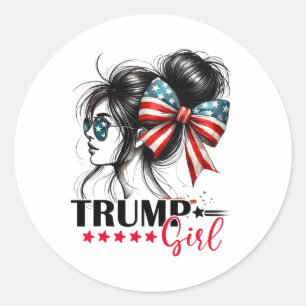 Trump Girl Messy Bun Sungles Trump 2024 Usa Flag  Classic Round Sticker