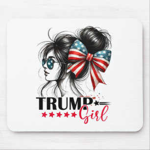 Trump Girl Messy Bun Sungles Trump 2024 Usa Flag  Mouse Mat